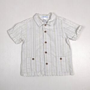 Janie and Jack Boys Button Down Shirt Sz 3 Green Stripe 2011 Short Sleeve